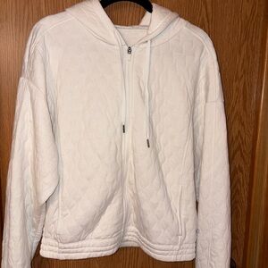White Quilted Hoodie with Zip-Up